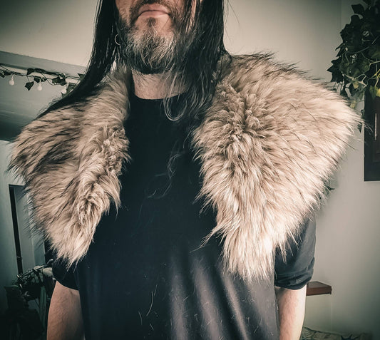 Wild Wolf Fur Mantle, Vegan Fur with Brooches, Norse Fur Mantle