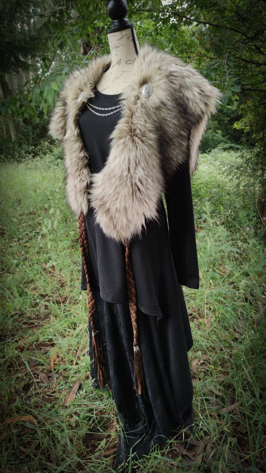 Norse Fur, Barbarian Fur Viking Shoulder Mantle, Brooches Included