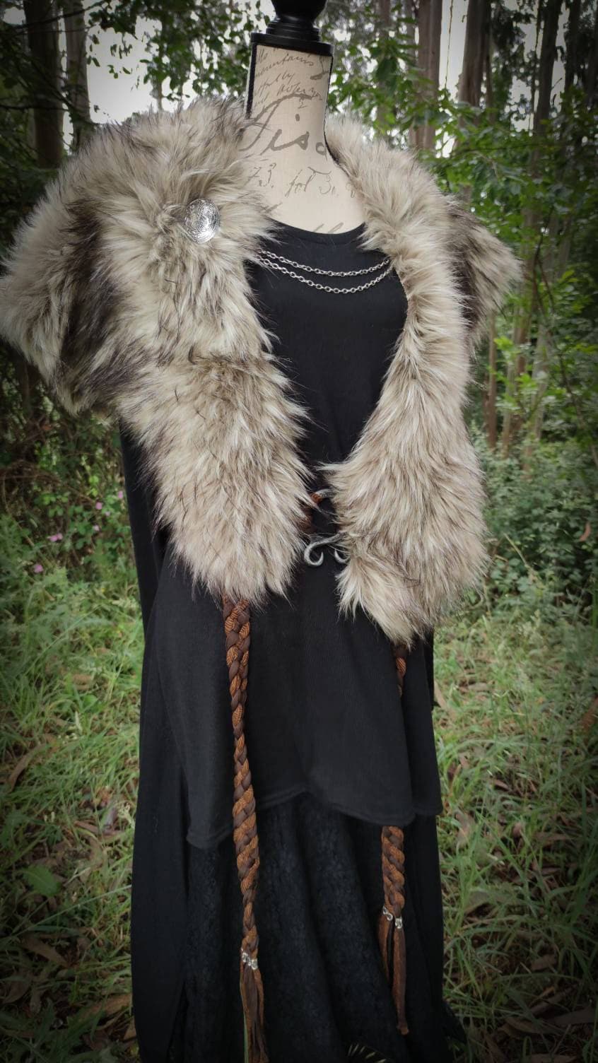 Norse Fur, Barbarian Fur Viking Shoulder Mantle, Brooches Included