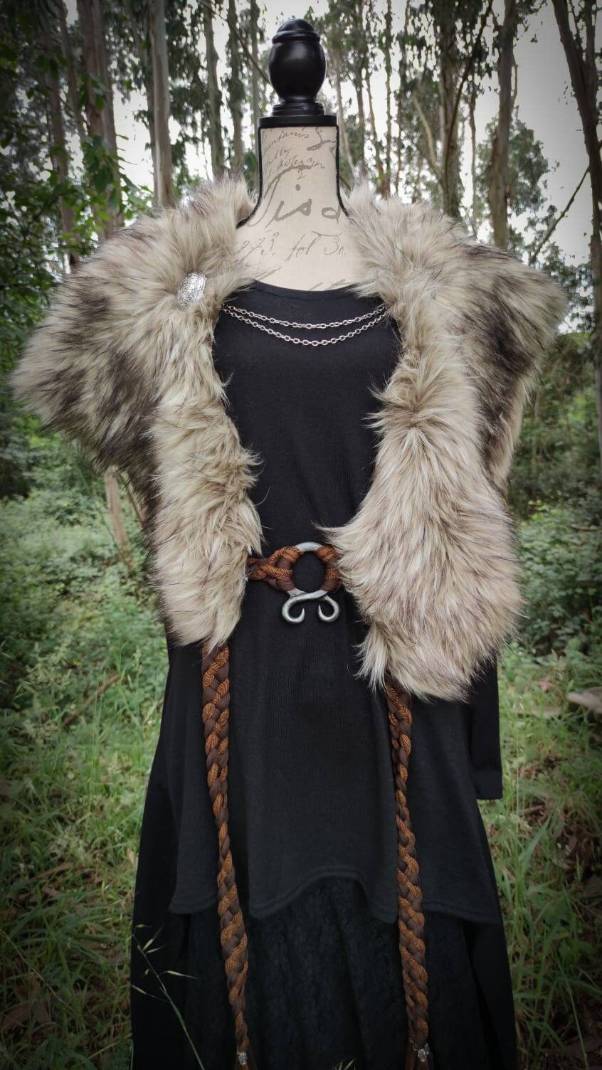 Norse Fur, Barbarian Fur Viking Shoulder Mantle, Brooches Included