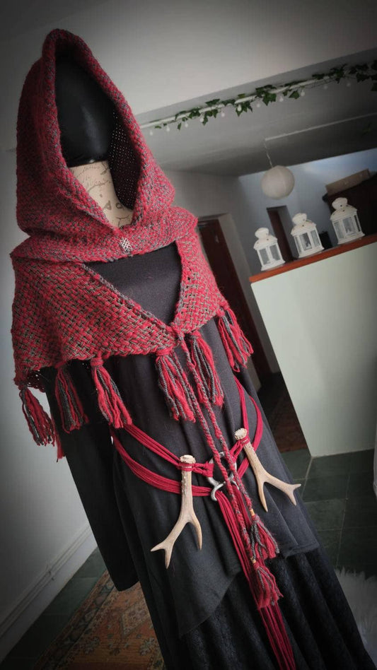 Handwoven Fire Witch Hood, Norse Hood