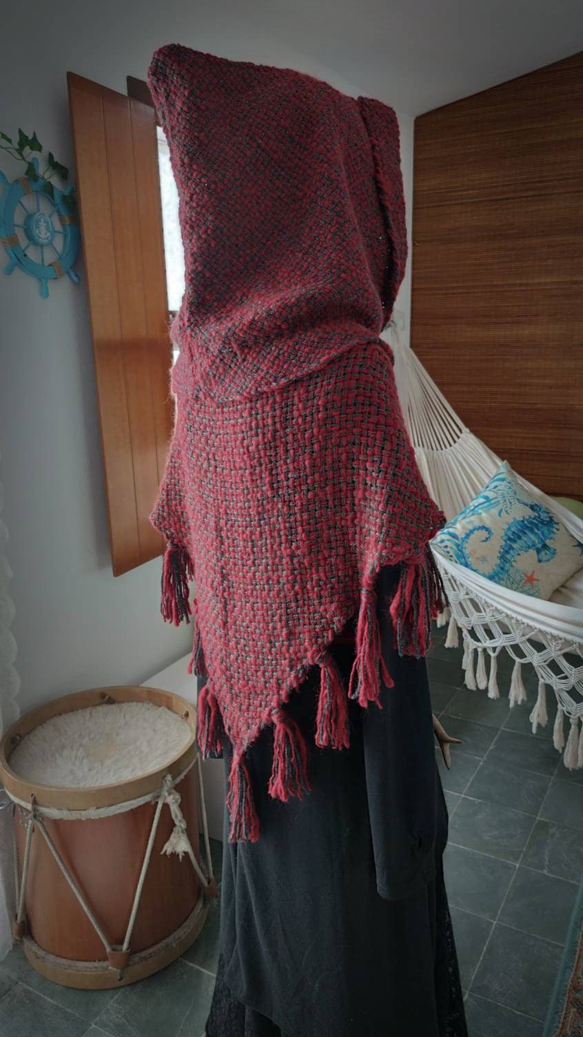 Handwoven Fire Witch Hood, Norse Hood