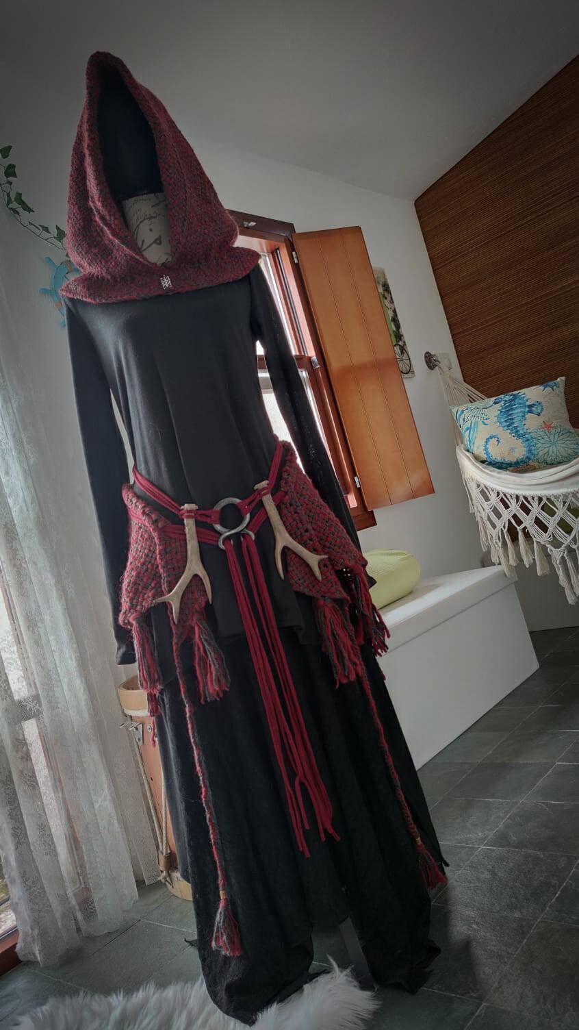Handwoven Fire Witch Hood, Norse Hood