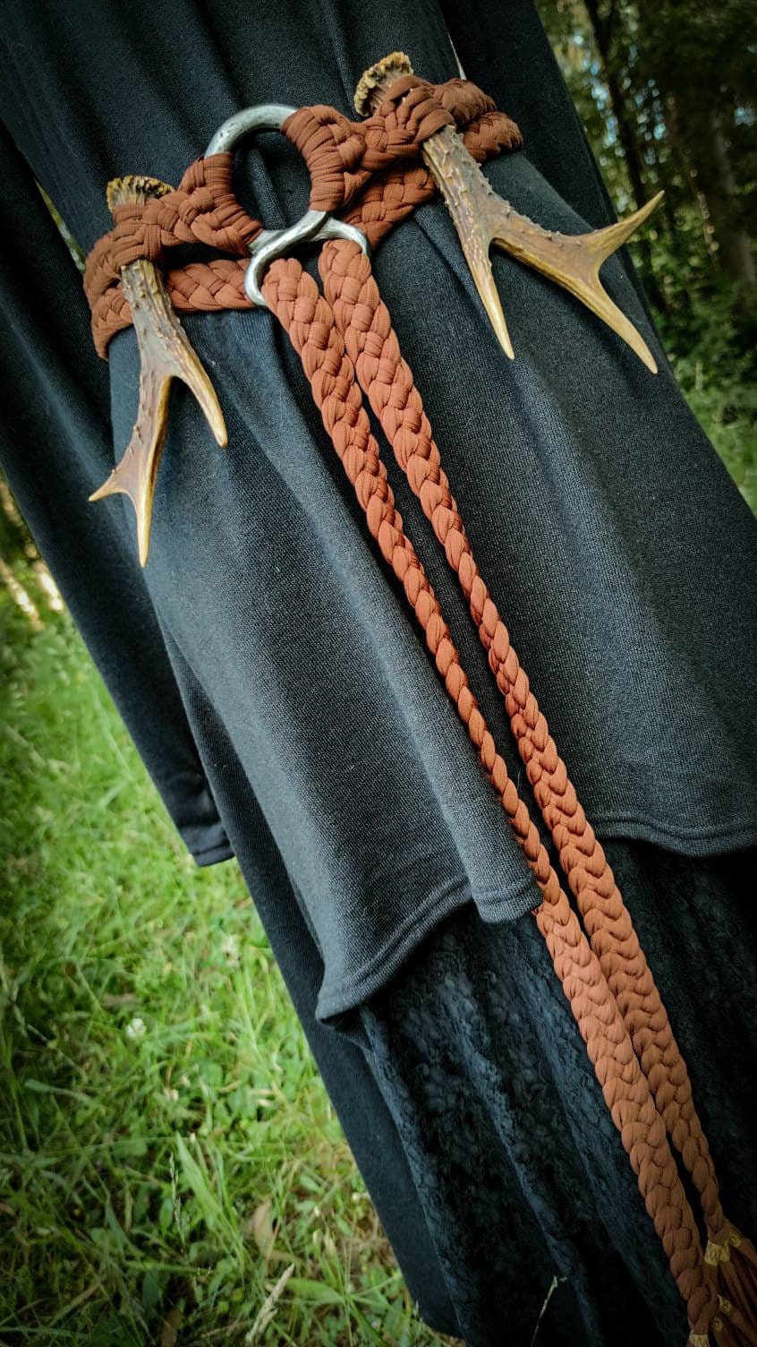 Handwoven Norse Witch Belt: Braided Norse belt with Deer Antlers