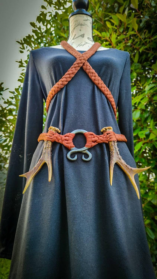 Handwoven Norse Witch Belt: Braided Norse belt with Deer Antlers