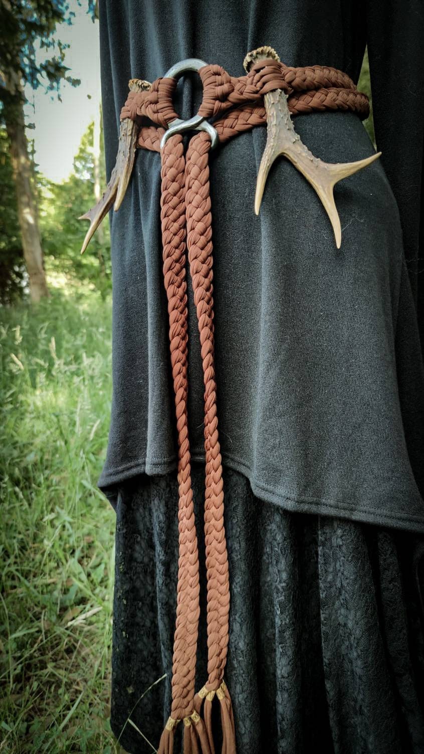 Handwoven Norse Witch Belt: Braided Norse belt with Deer Antlers