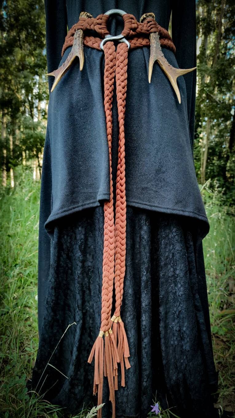 Handwoven Norse Witch Belt: Braided Norse belt with Deer Antlers