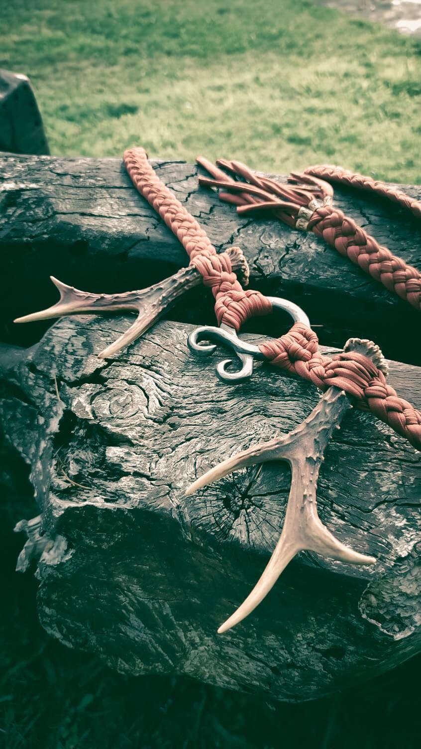 Handwoven Norse Witch Belt: Braided Norse belt with Deer Antlers