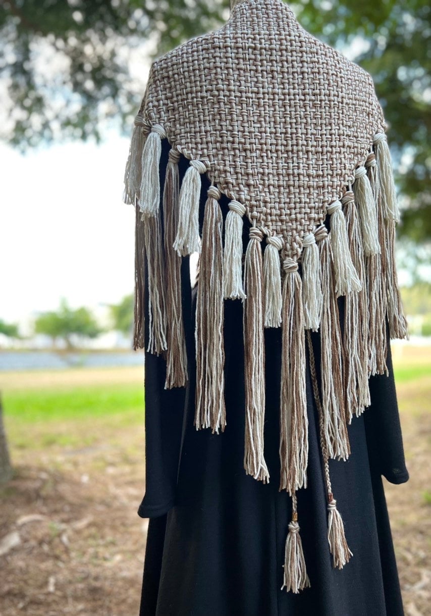 Harvest Witch Shawl Set, Nordic Shaman Shawl: Norse Belt, Vegan Antler Amulet