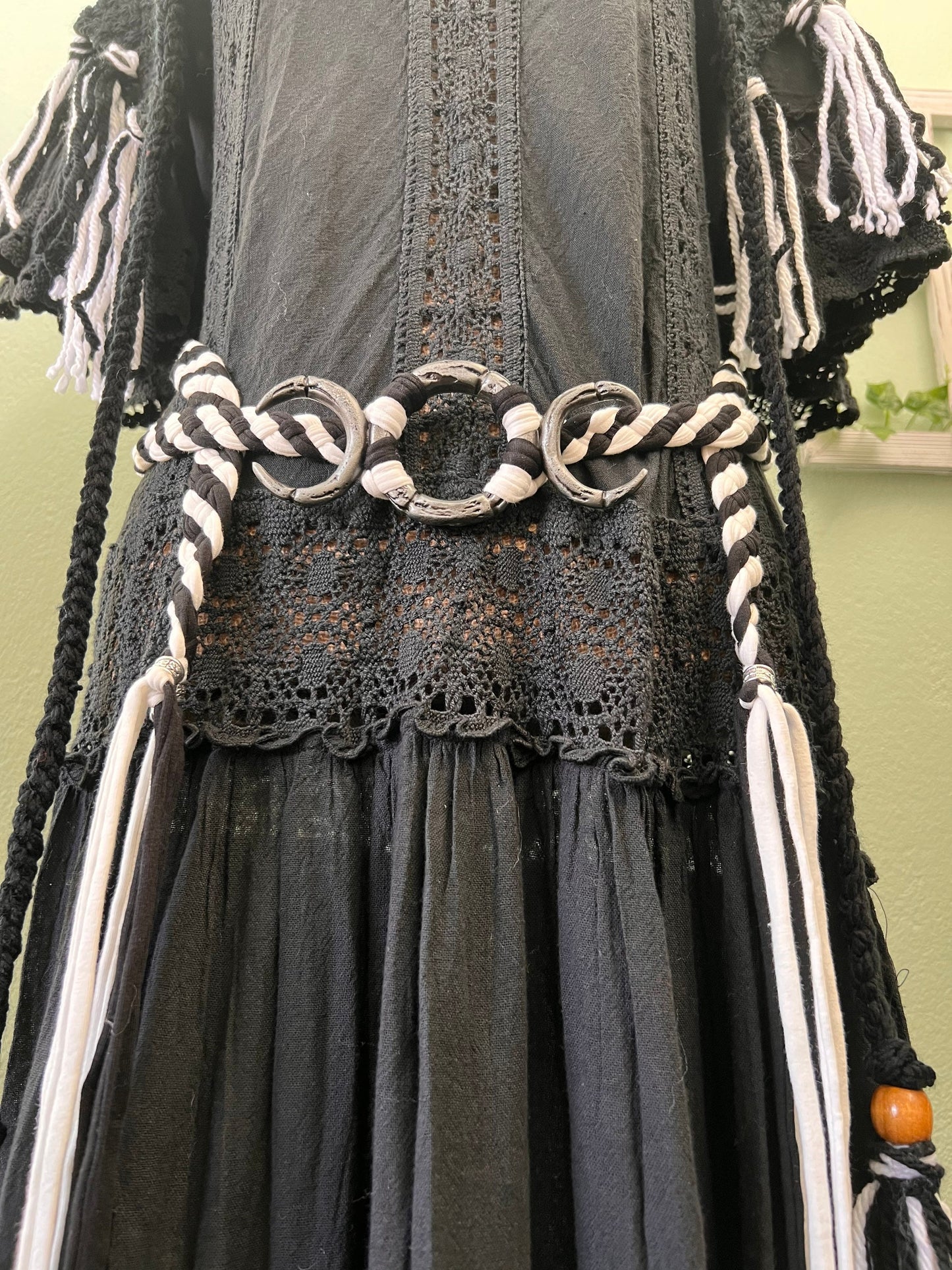 Handwoven Shawl and Pentagram Amulet Belt, Gothic Witch Set