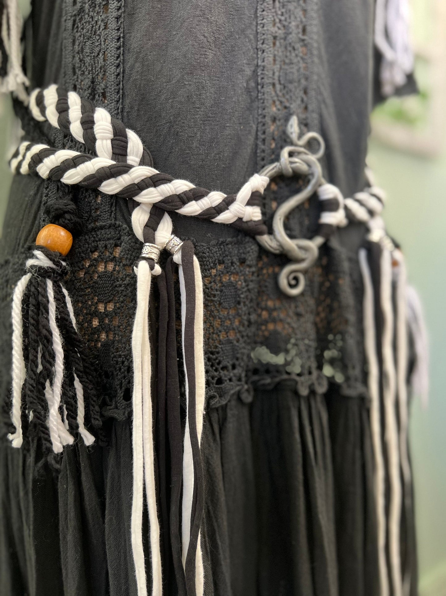 Handwoven Shawl and Pentagram Amulet Belt, Gothic Witch Set
