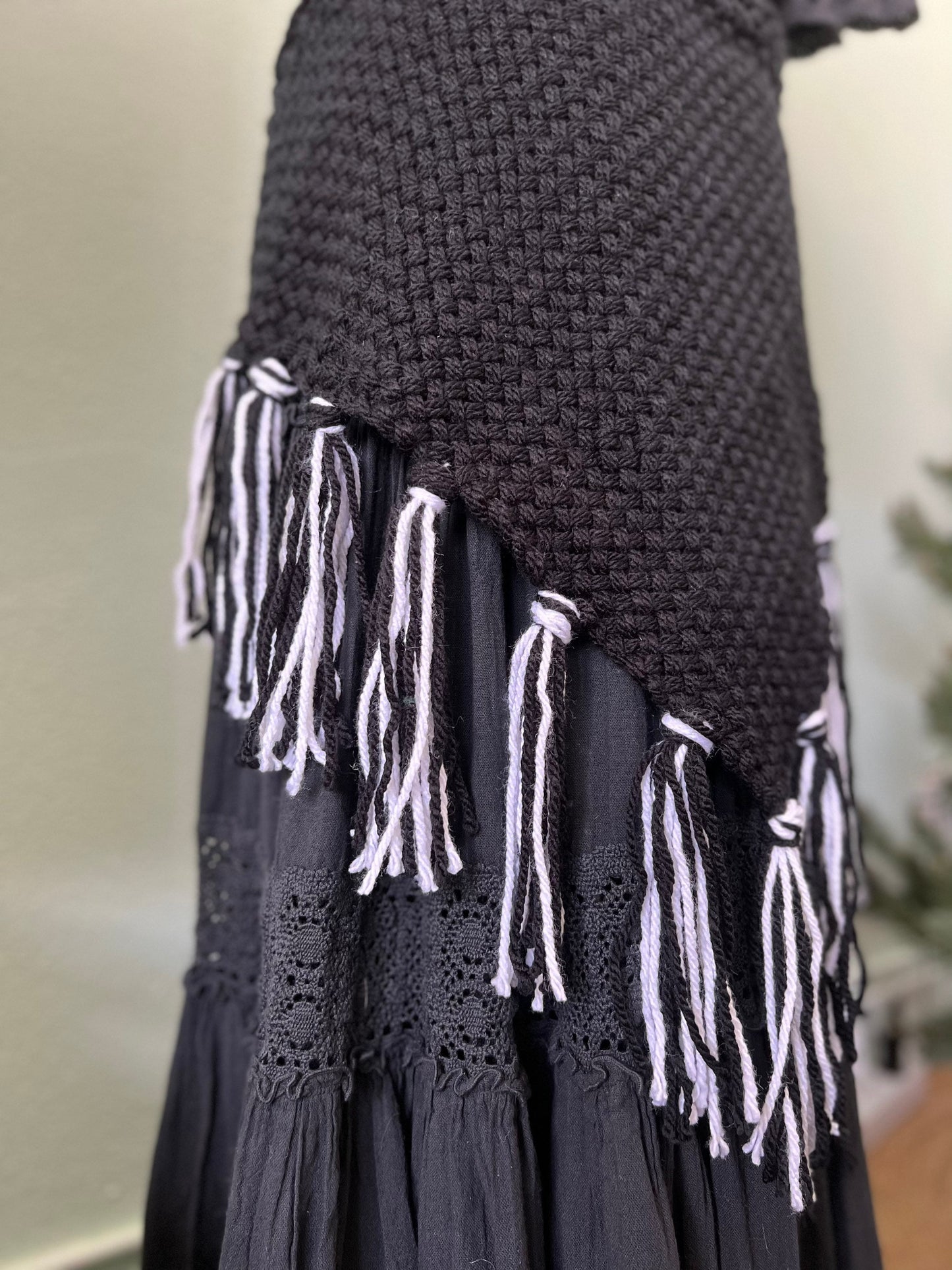Handwoven Shawl and Pentagram Amulet Belt, Gothic Witch Set