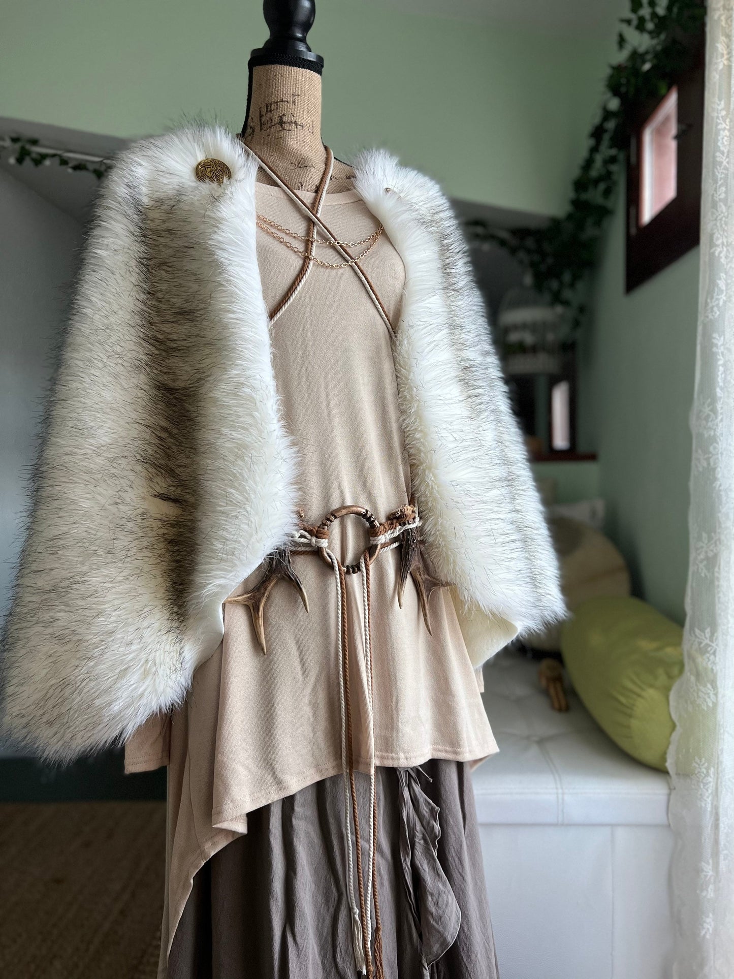 Viking Wedding Vegan Fur Cape, Personalized Wool Lining