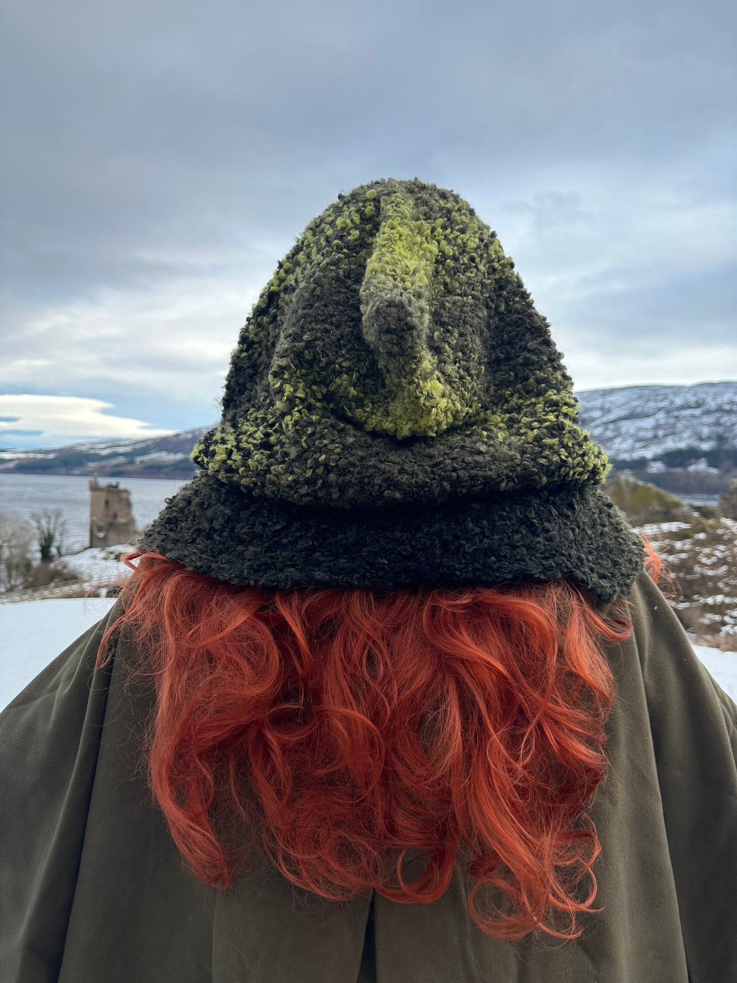 Handmade Mossy Green Witch Hood: Wool Blend Oversized Pagan Hood