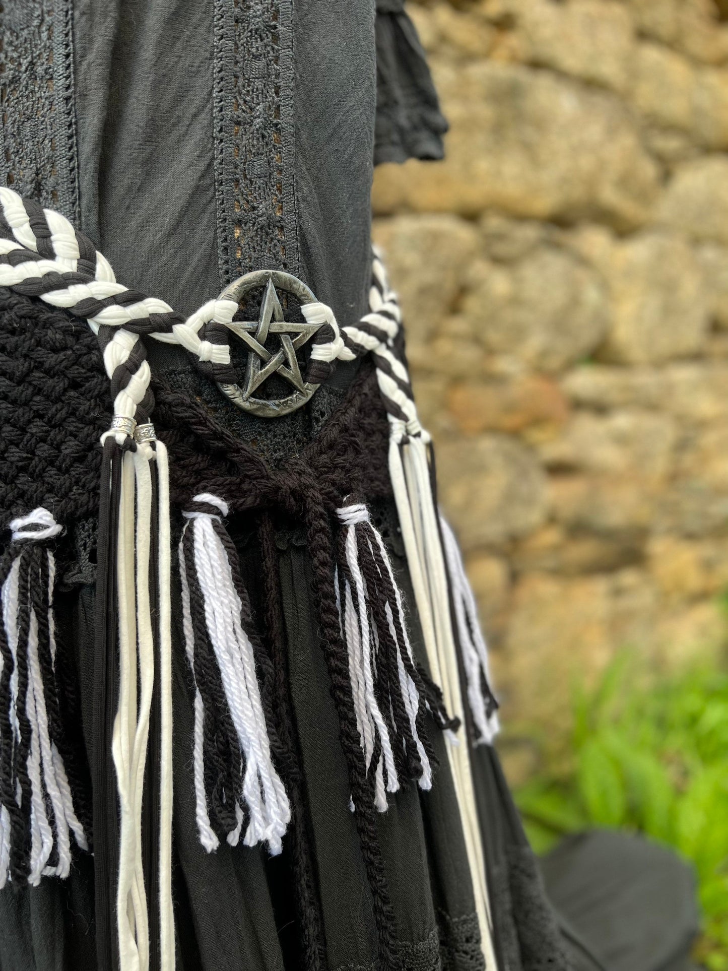 Handwoven Shawl and Pentagram Amulet Belt, Gothic Witch Set
