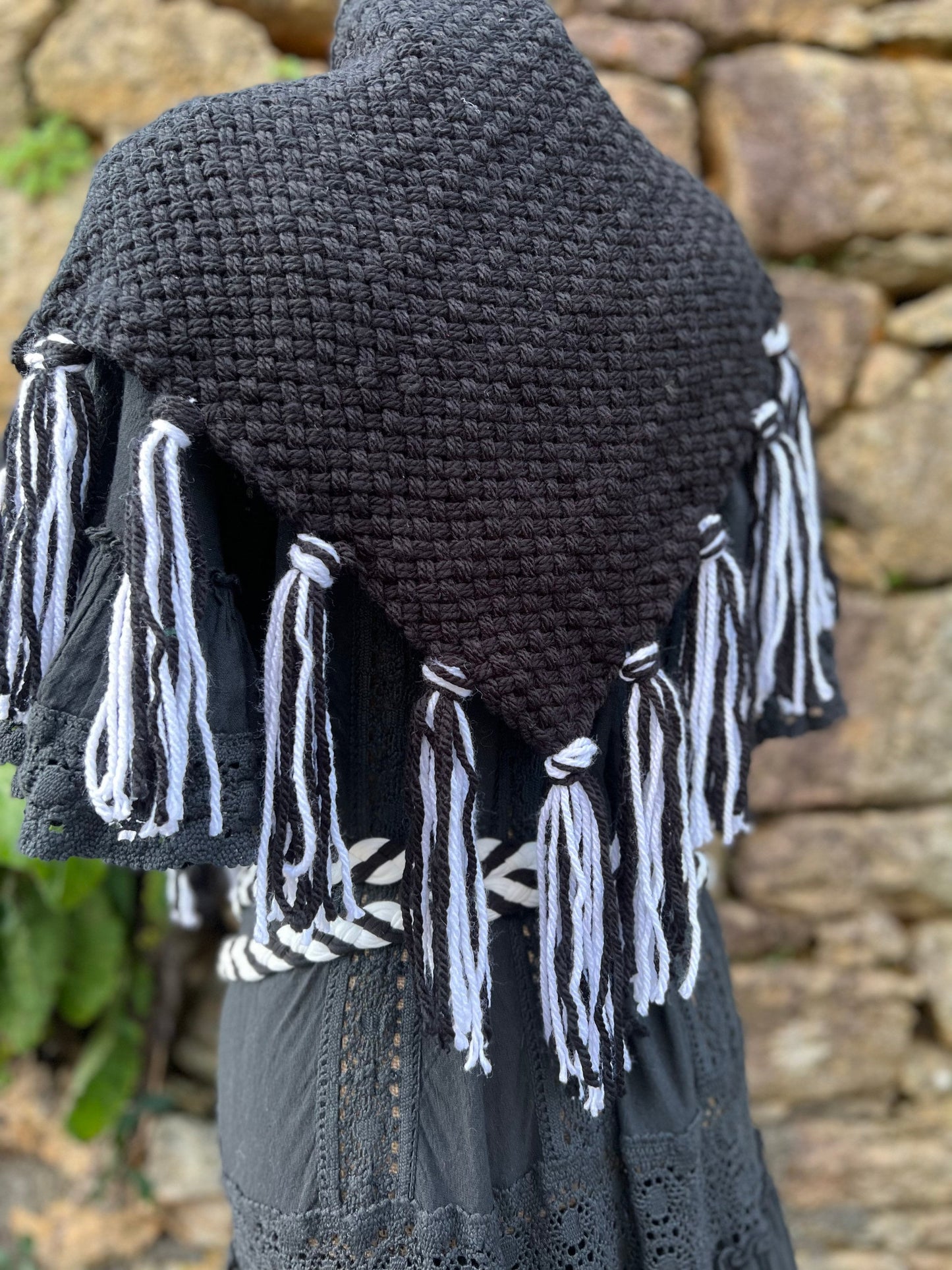 Handwoven Shawl and Pentagram Amulet Belt, Gothic Witch Set