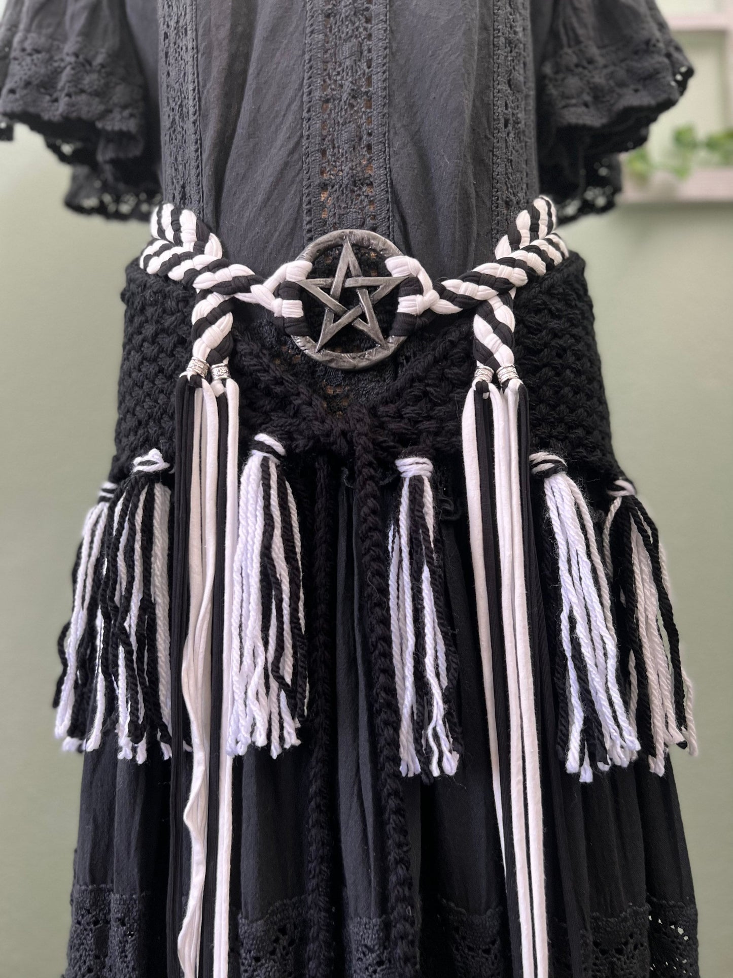 Handwoven Shawl and Pentagram Amulet Belt, Gothic Witch Set