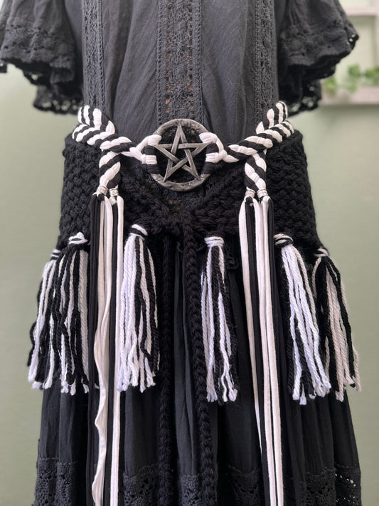 Handwoven Shawl and Pentagram Amulet Belt, Gothic Witch Set