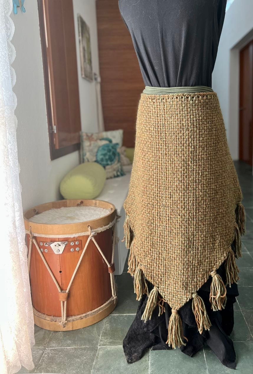 Norse Witch Shawl: Viking Wrap with Nordic Amulet Belt, Big Handwoven Shawl,