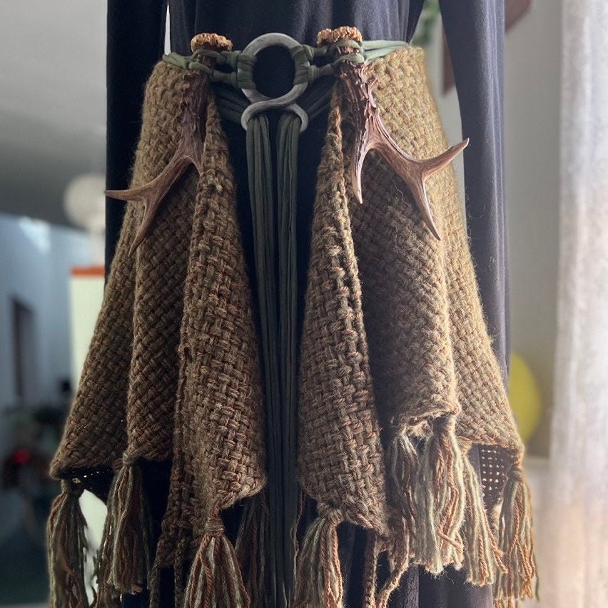 Norse Witch Shawl: Viking Wrap with Nordic Amulet Belt, Big Handwoven Shawl,