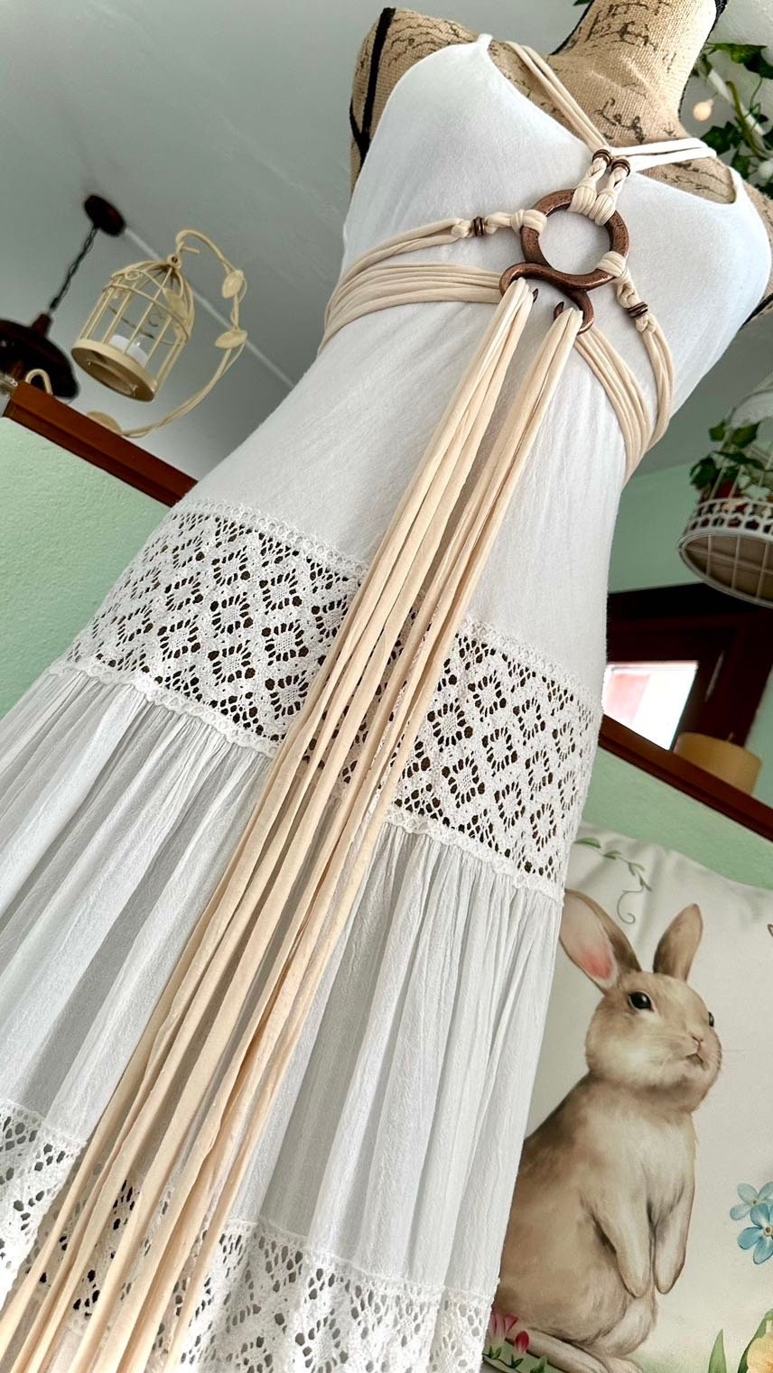 Lady of the Lake, Handfasting Dress: Organic Cotton Wedding Gown with Völva Harness