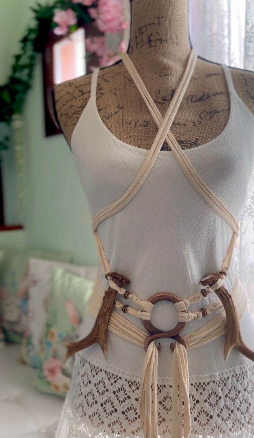 Norse Vegan Antler Harness Belt: Seidr Witch, Viking Belt