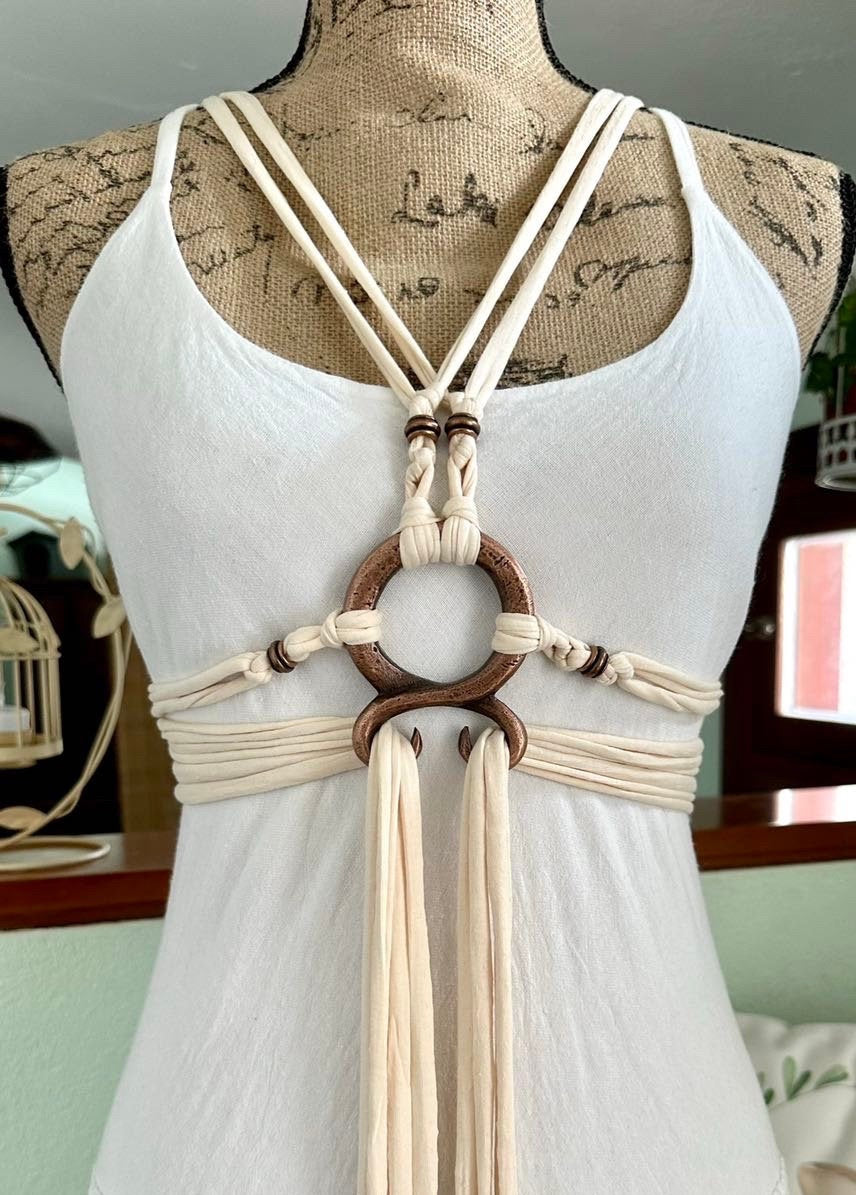Lady of the Lake, Handfasting Dress: Organic Cotton Wedding Gown with Völva Harness