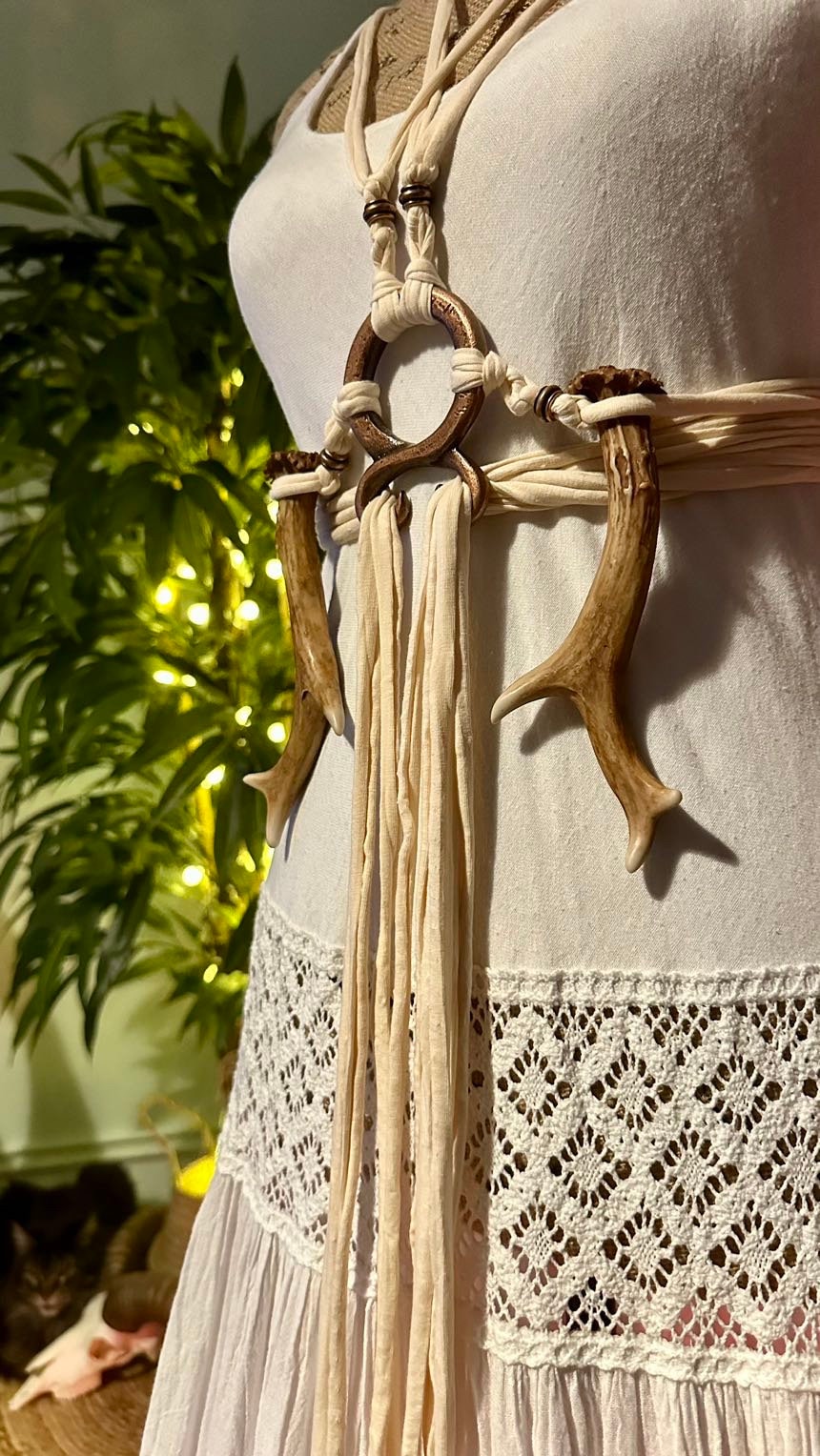 Norse Vegan Antler Harness Belt: Seidr Witch, Viking Belt