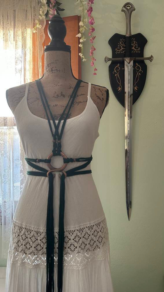 Lady of the Lake, Handfasting Dress: Organic Cotton Wedding Gown with Völva Harness