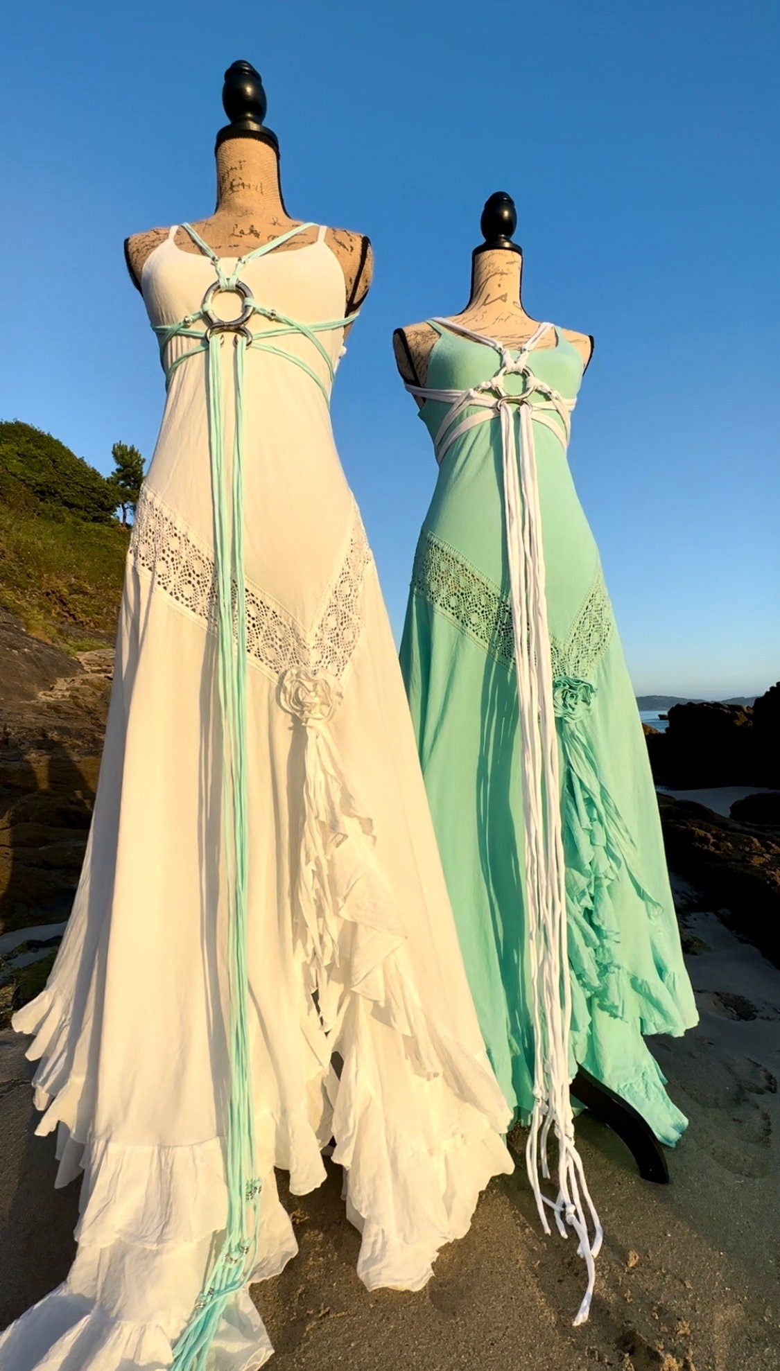Handmade Organic Cotton Mermaid Wedding Dress, Beach Boho Siren Gown