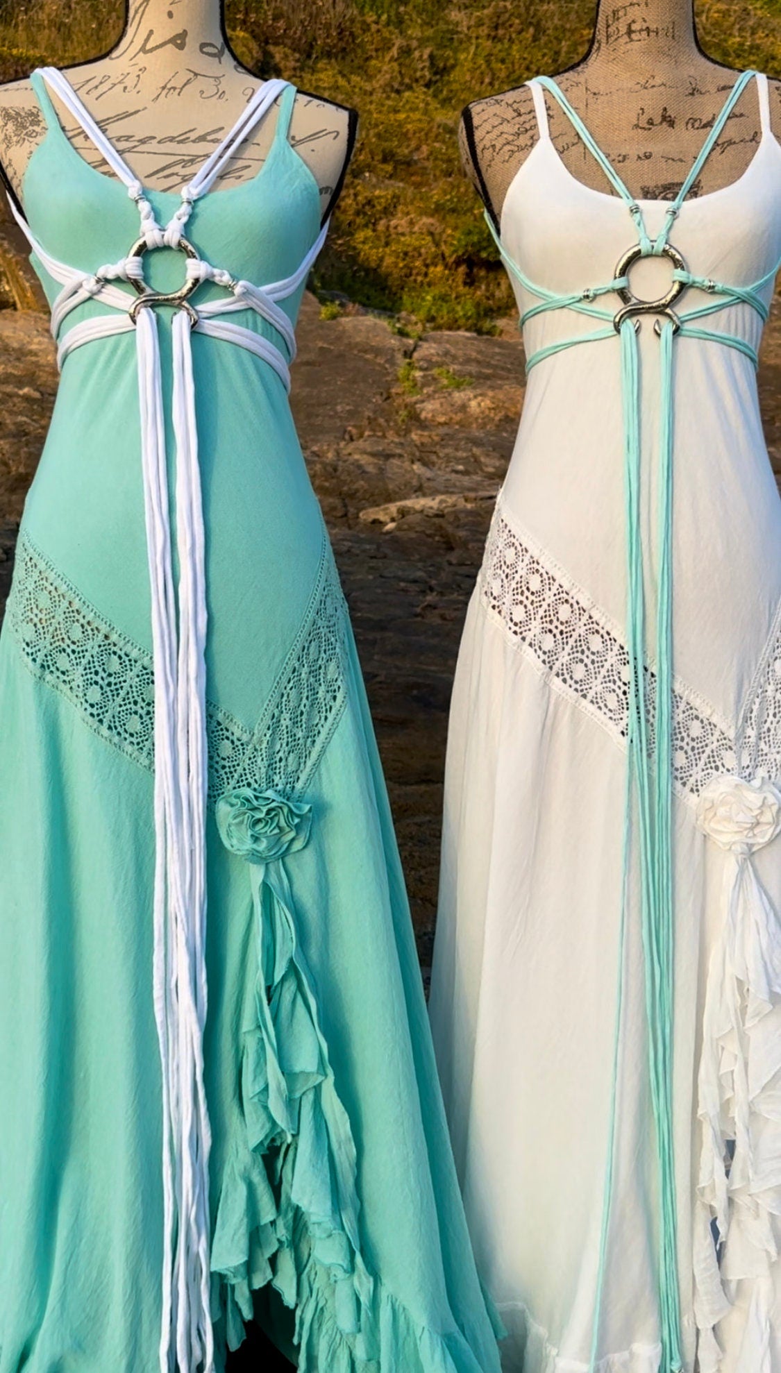 Handmade Organic Cotton Mermaid Wedding Dress, Beach Boho Siren Gown