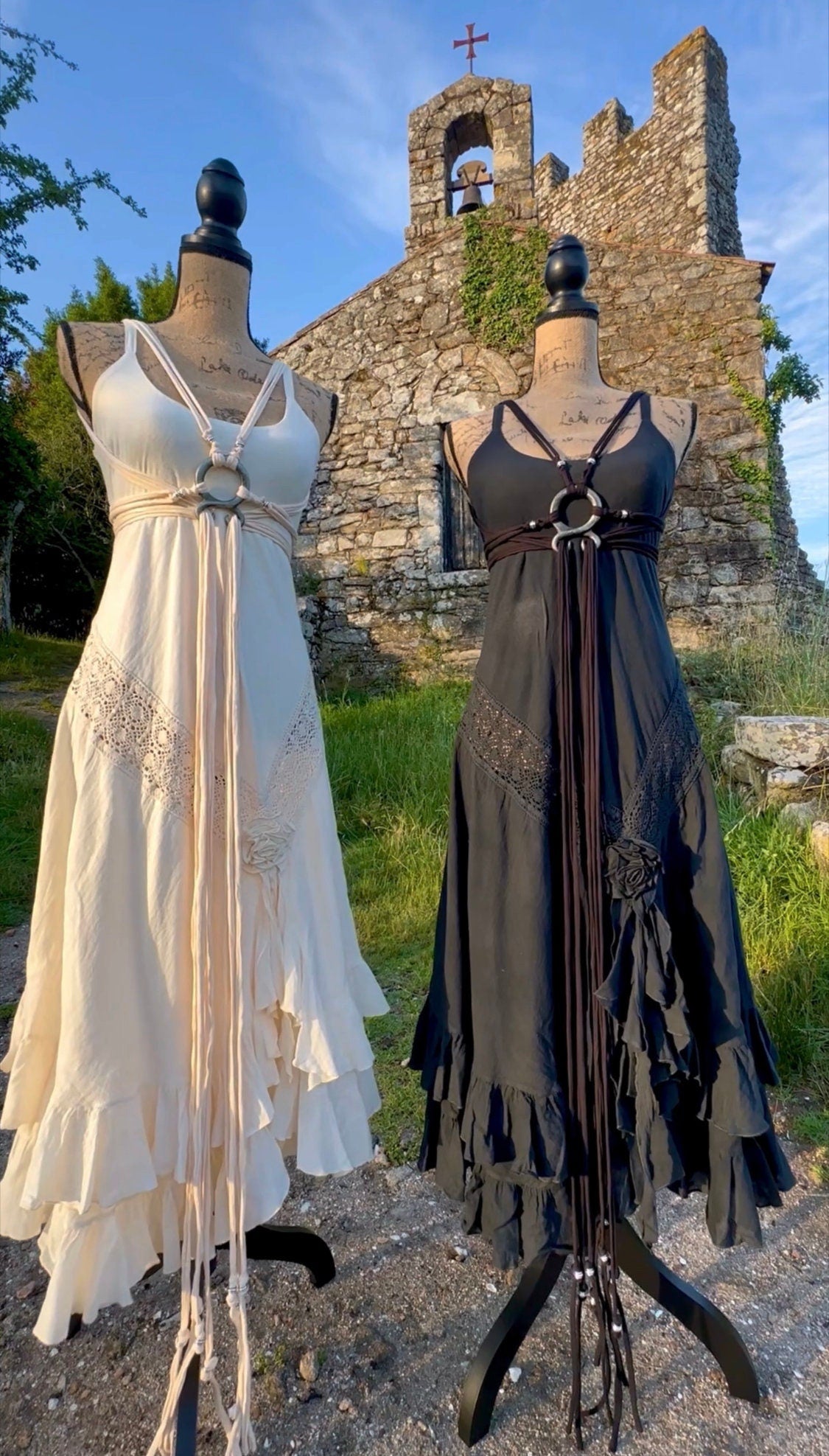 Handmade Cotton Flower Dress with Norse Amulet Harness Belt