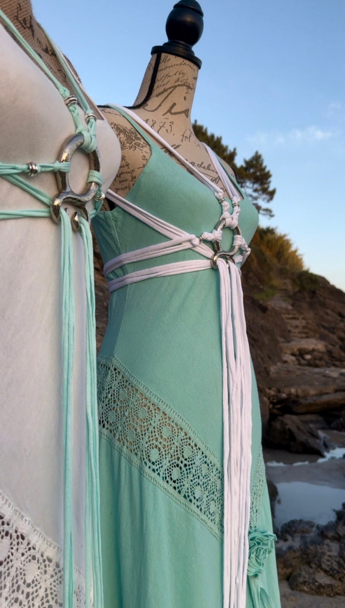 Handmade Organic Cotton Mermaid Wedding Dress, Beach Boho Siren Gown