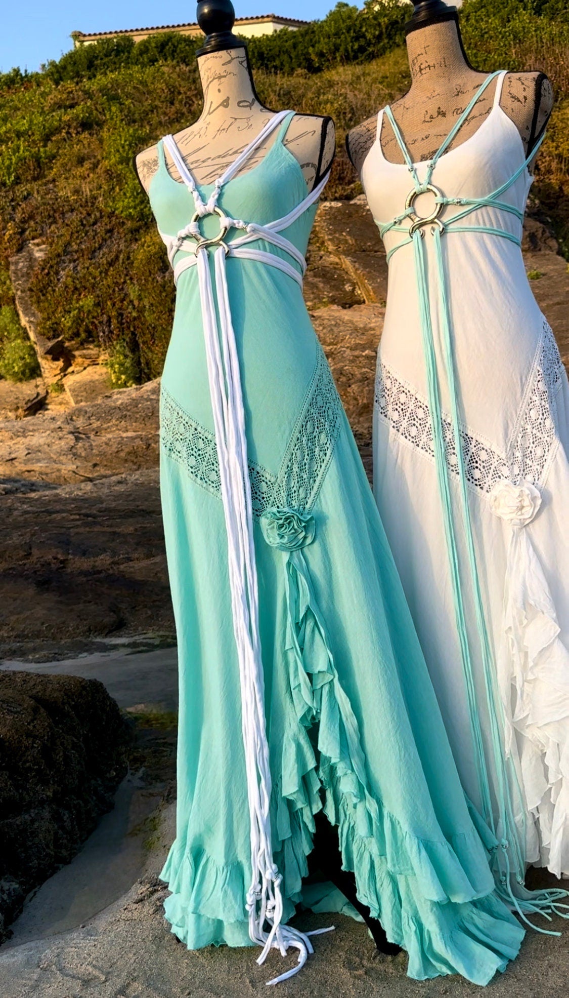 Handmade Organic Cotton Mermaid Wedding Dress, Beach Boho Siren Gown