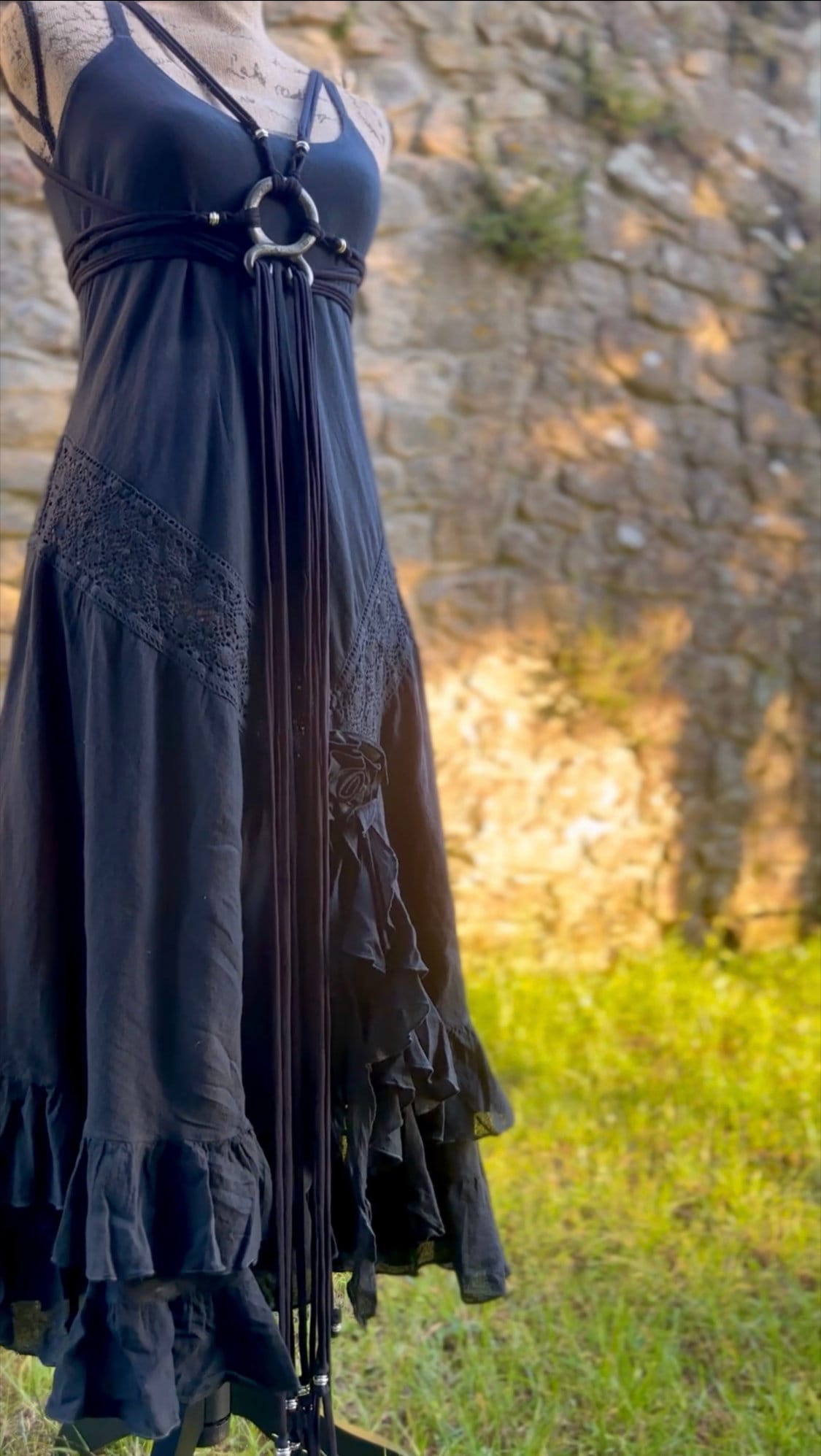 Handmade Cotton Flower Dress with Norse Amulet Harness Belt
