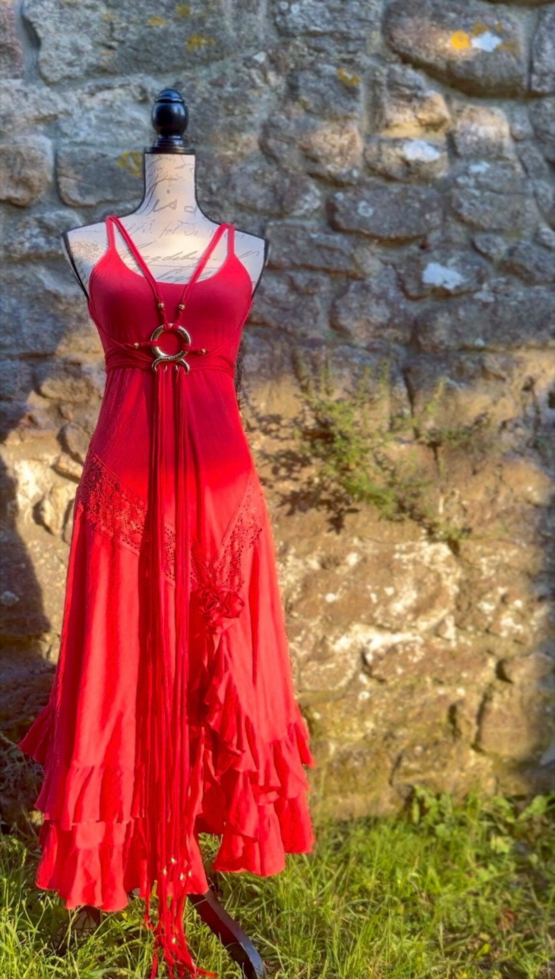 Handmade Cotton Flower Dress with Norse Amulet Harness Belt