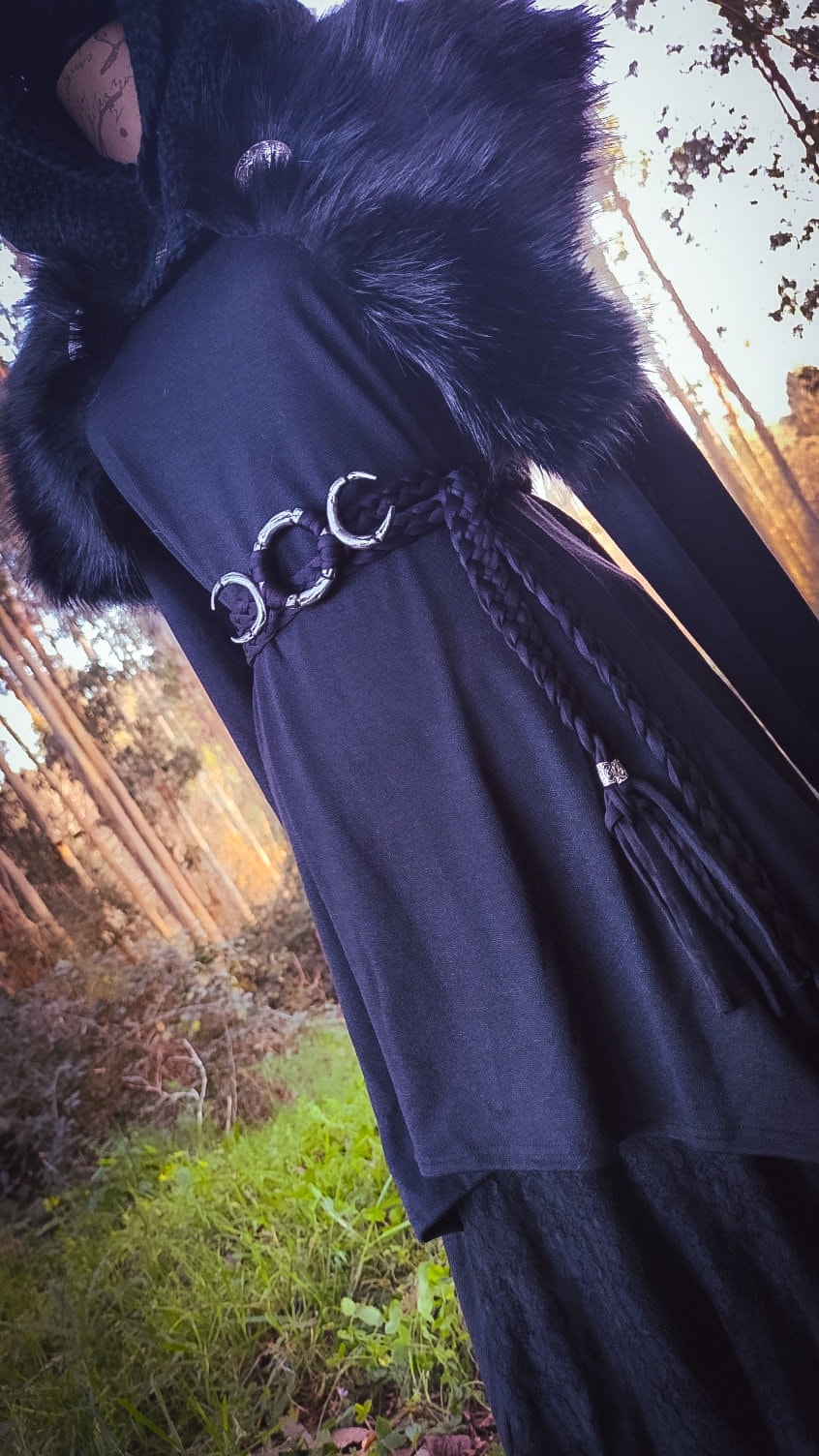 Luna Belt Braided Style, Triple Moon Goddess Belt: Braided Pagan Waist Belt