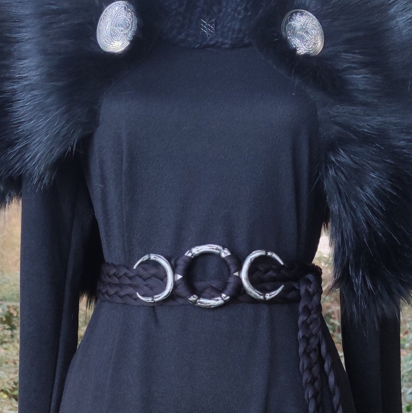Luna Belt Braided Style, Triple Moon Goddess Belt: Braided Pagan Waist Belt