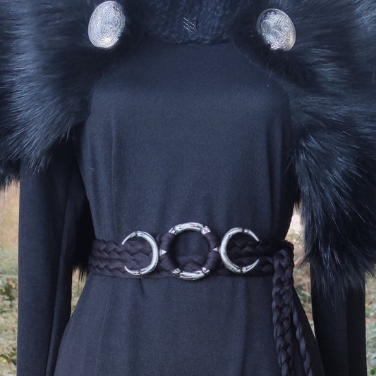 Luna Belt Braided Style, Triple Moon Goddess Belt: Braided Pagan Waist Belt