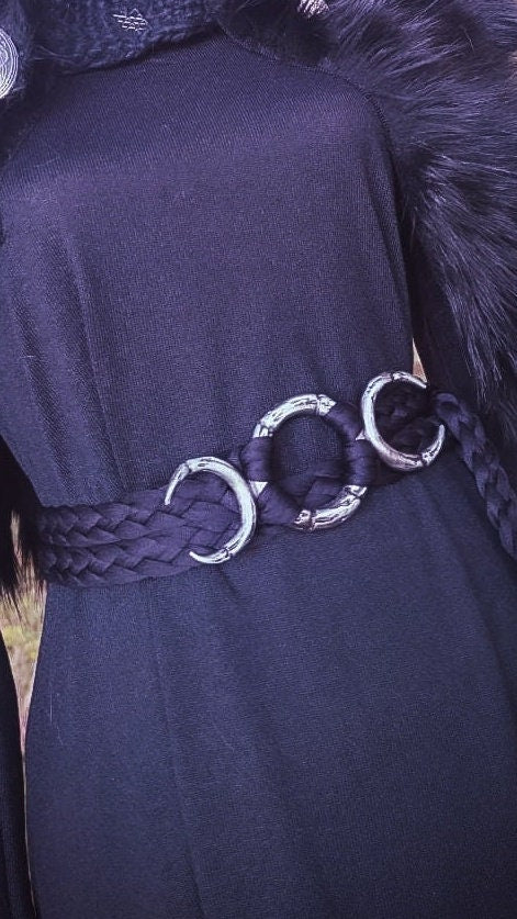 Luna Belt Braided Style, Triple Moon Goddess Belt: Braided Pagan Waist Belt