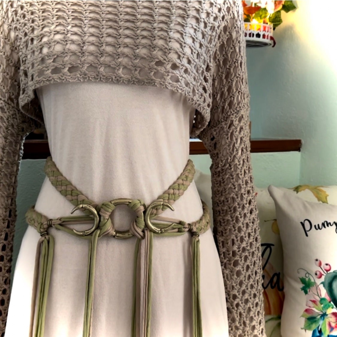 Luna Belt Harvest Moon Edition, Handmade Triple Moon Braided Belt, Pagan Witch Goddess Style