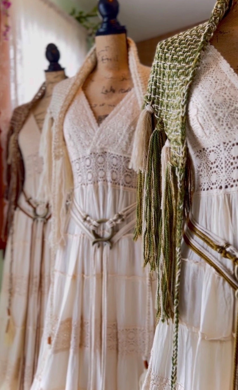 Shaman Shawl Set, Handwoven Norse Shawl Set: Belt & Tasseled Wrap