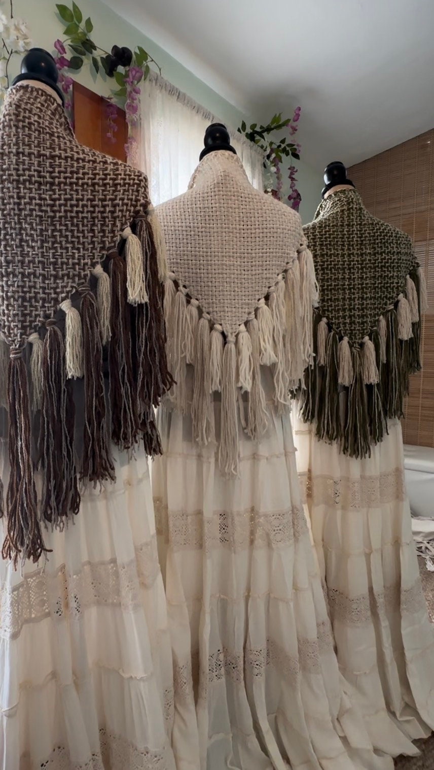 Shaman Shawl Set, Handwoven Norse Shawl Set: Belt & Tasseled Wrap