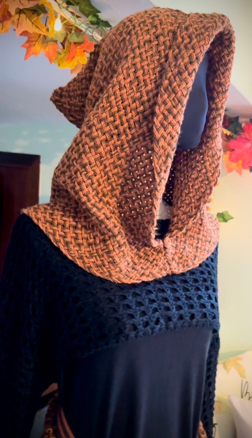 Handwoven Norse Witch Hood & Shawl, Chemise, Belt, Shrug and Skirt, Autumn Witch Full Outfit