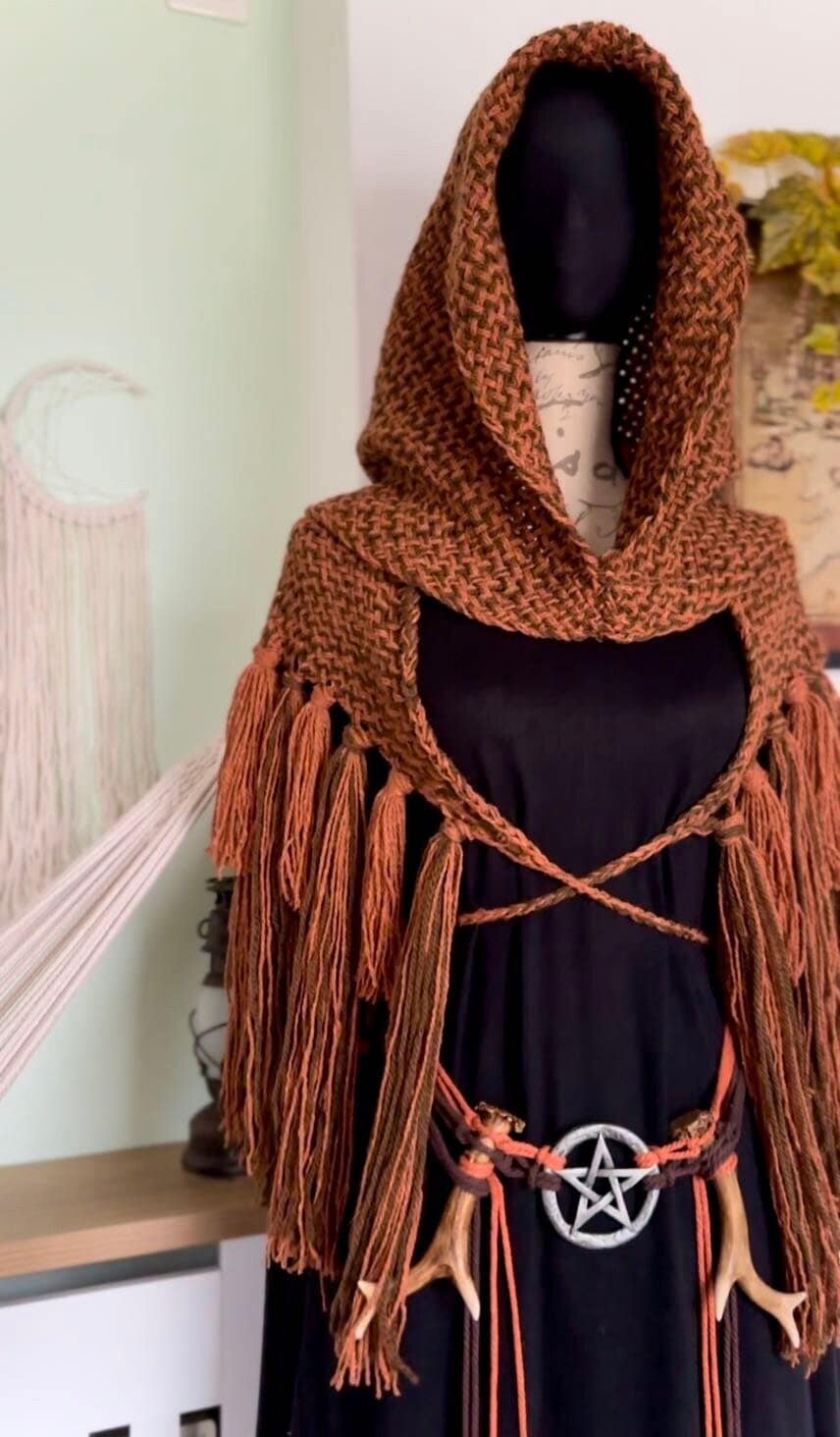 Handwoven Autumn Witch Hood, Samhain Edition