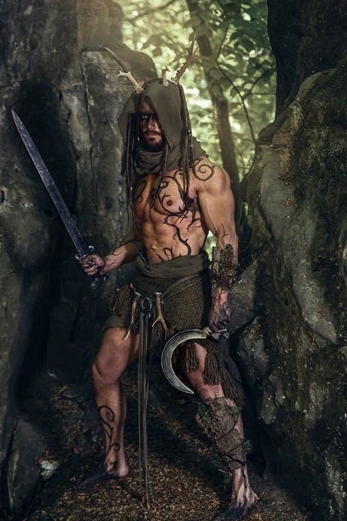 Handwoven Forest Witch Shawl Set: Hood, Chemise, Skirt, Amulet Belt