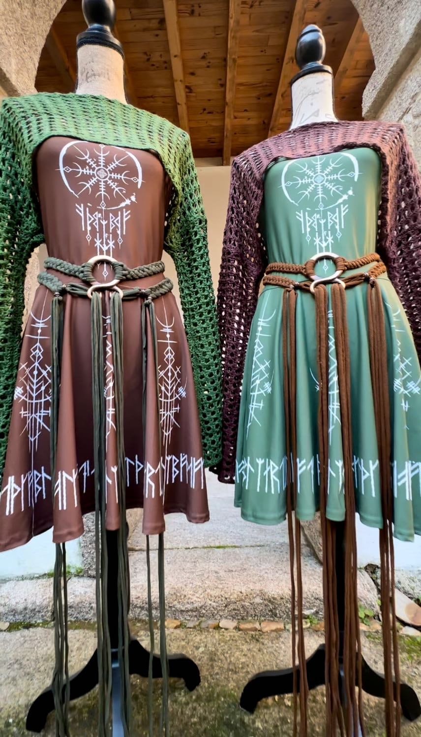 Norse Twilight Blue Dress: Viking Runes, Pagan Amulet