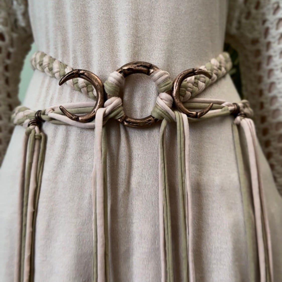 Luna Belt Harvest Moon Edition, Handmade Triple Moon Braided Belt, Pagan Witch Goddess Style