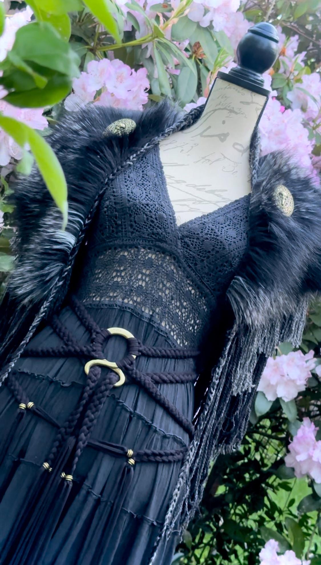 Custom order for Laura
Shaman Shawl  Corvus Corax Luna belt braided & Matching Norse Big Hood in the New Chunky style, Corvus Corax colors