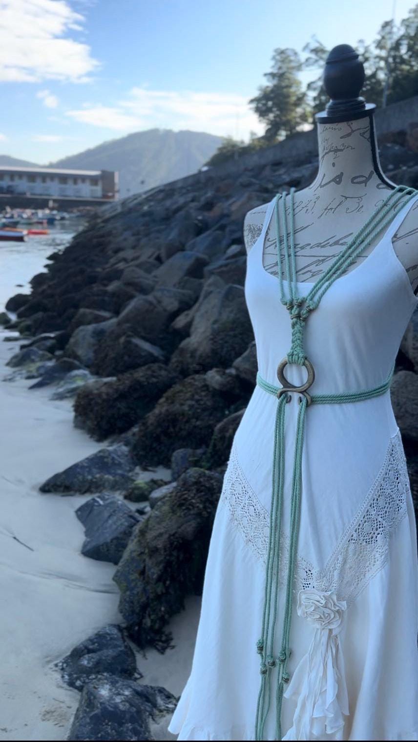 Handmade Cotton Norse Wedding Dress: Valhalla Freya Amulet Belt